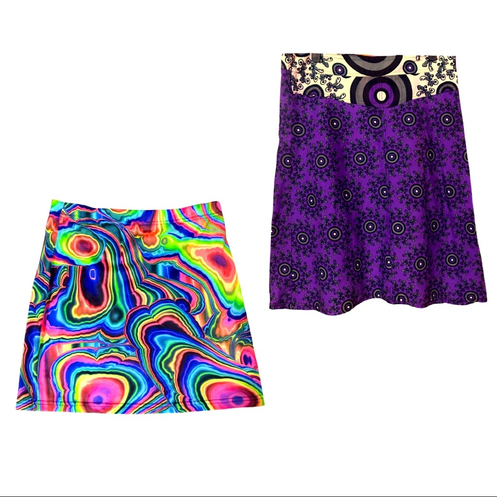 Lot of Two Skirts. Purple Paisley and SHEIN Psychedelic Mini Skirt Size …